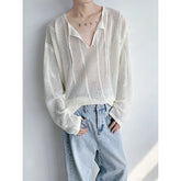 Hearujoy Autumn Knitted T Shirt Men Casual Oversized T Shirt Men Streetwear Korean Loose Long Sleeved T-shirt Men Hollowed Out T Shirt